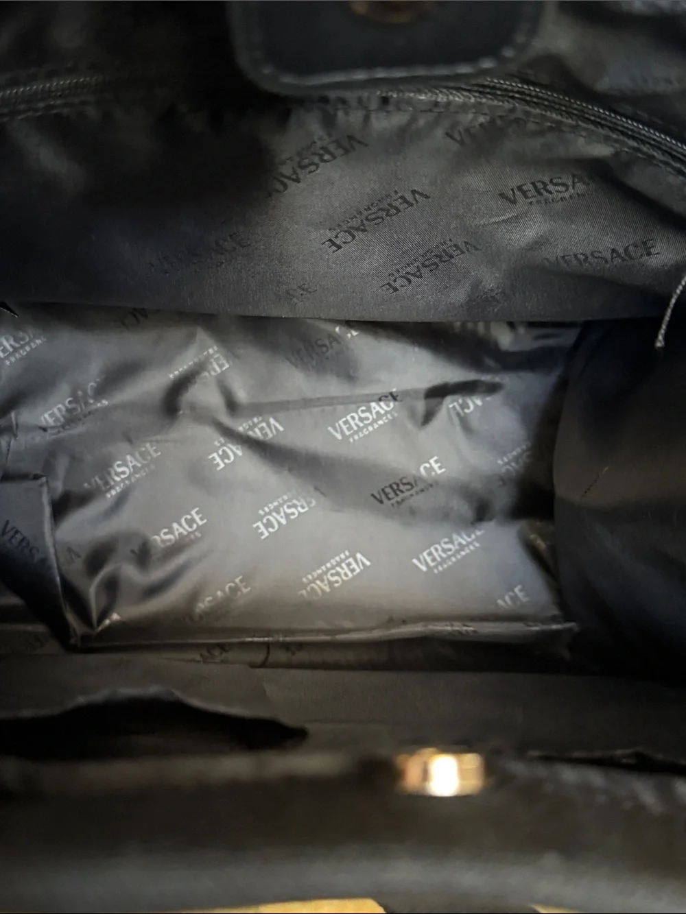 Versace Black and Gold Canvas Shoulder Tote